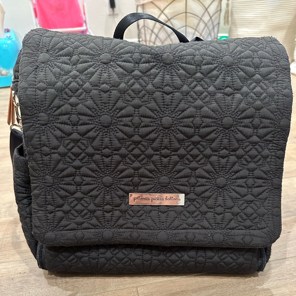 Petunia Pickle Bottom Black Embroidered Diaper Bag